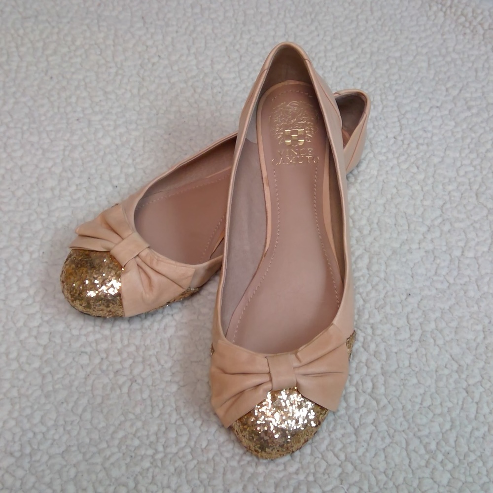 CLOSET CLOSING Vince Camuto Tan/Gold Ballet Flats